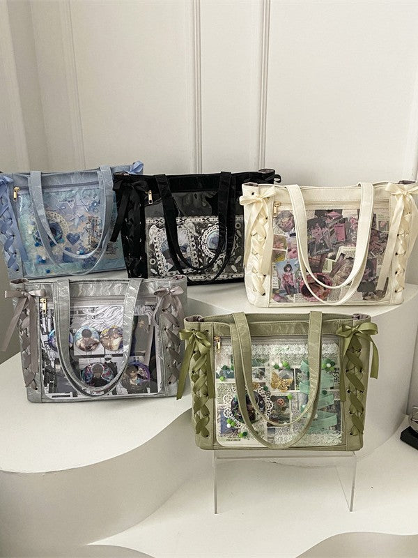 All Red Silk Ribbon Cartoon Female Large Capacity Totes Bow Tote Bag