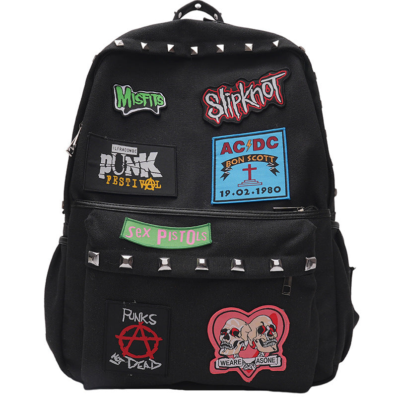 Men's & Women's Good-looking Punk Embroidered Rivets College Large Leisure Backpack