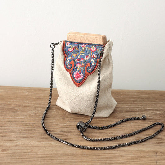 Women's Retro Cotton Linen Embroidered Chinese Style Traditional Elegant Ethnic Mobile Phone Bag