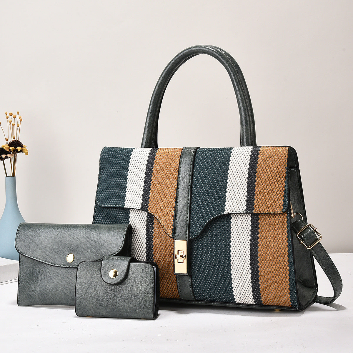 Women's Korean Style Three-piece Set Trendy Fashion Large Capacity Bucket Bag