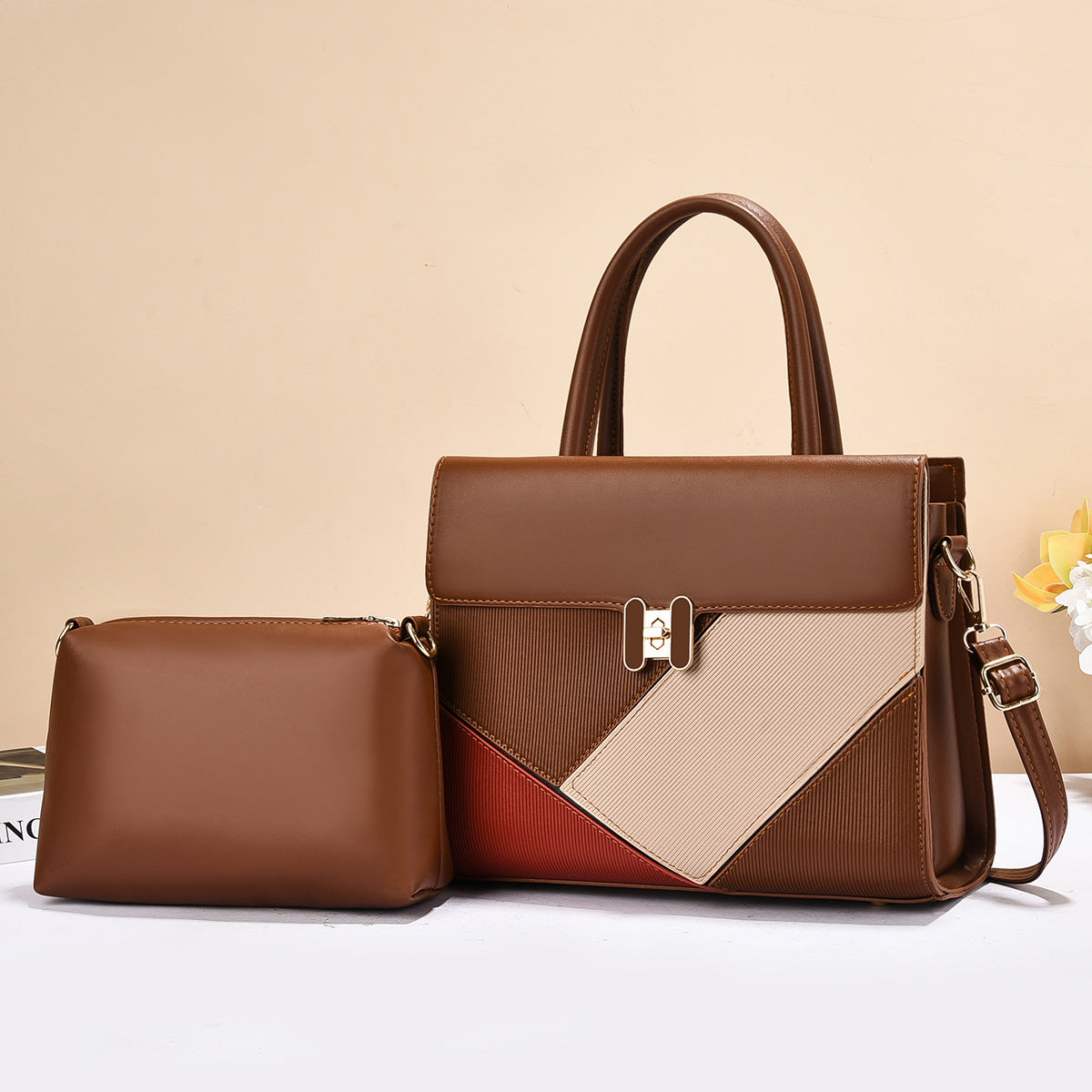 Women's High-grade Color Matching Texture Patchwork Western Style Handbags