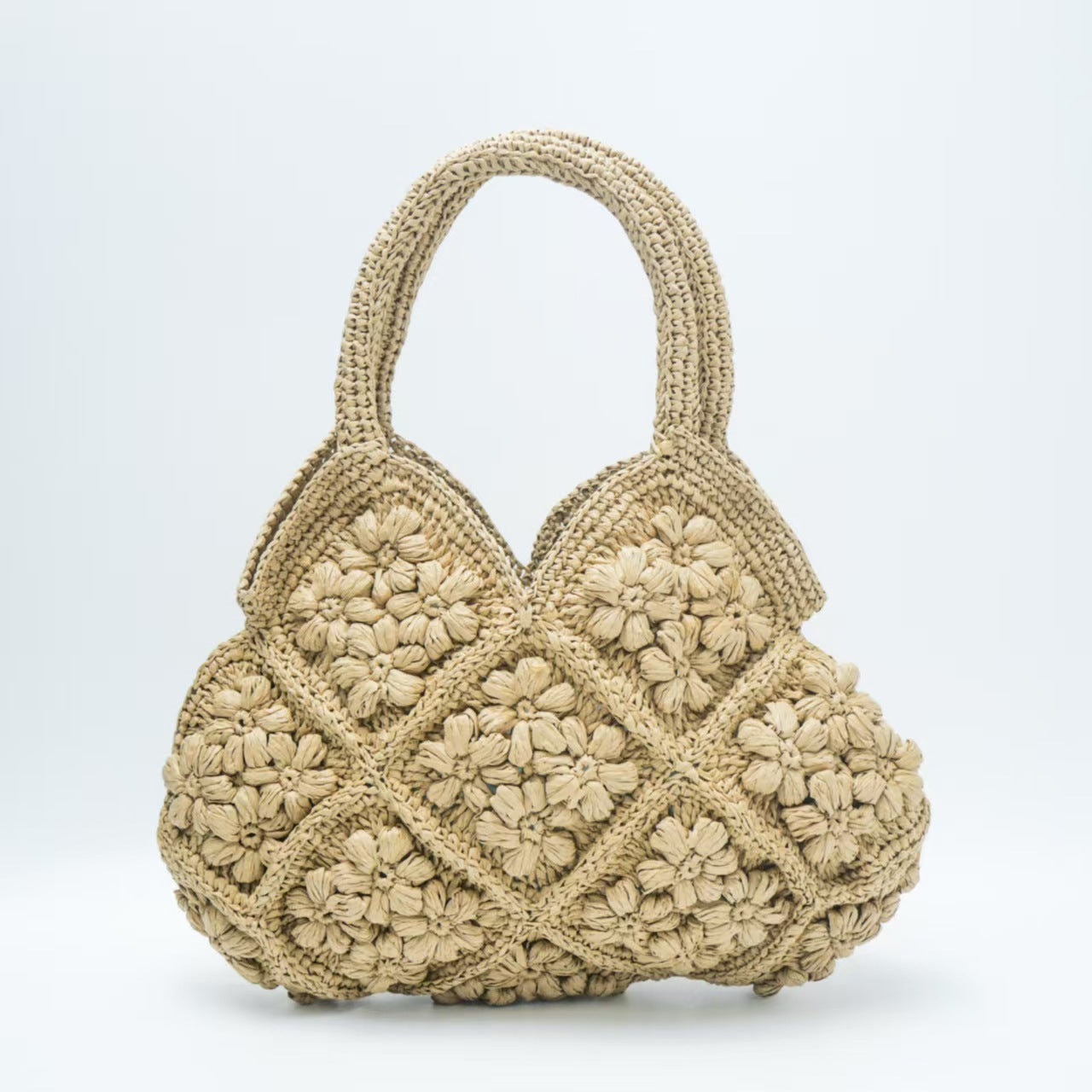 Women's High-grade Three-dimensional Flower Straw Seaside Handmade Woven Large Capacity Portable Bags
