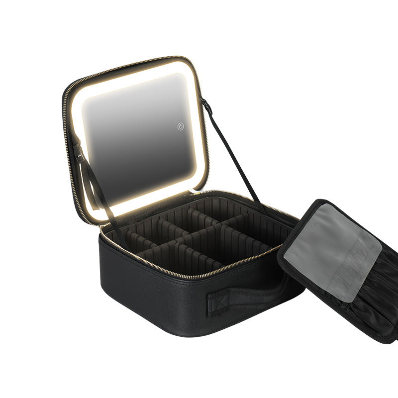 Removable Partition With Light Mirror Storage Makeup Bag