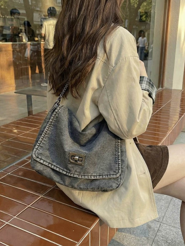 Trendy Denim Versatile Chain Large Capacity Handbags