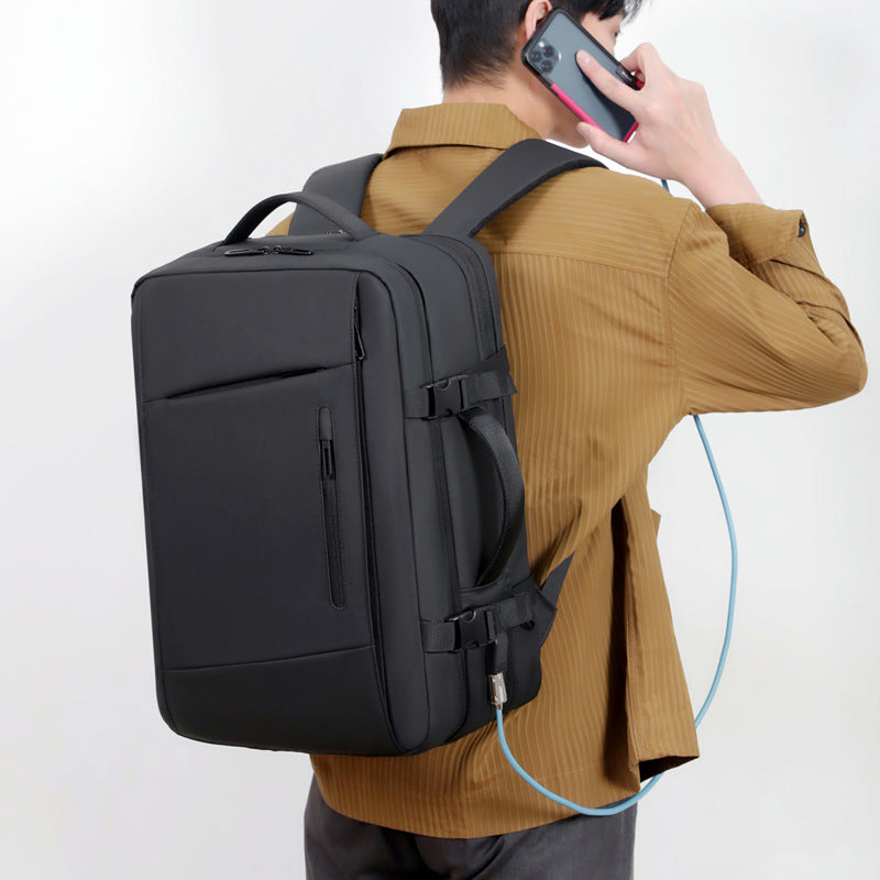 Men's Large Capacity High-grade Leather Expansion Vacuum Compression Business Backpack