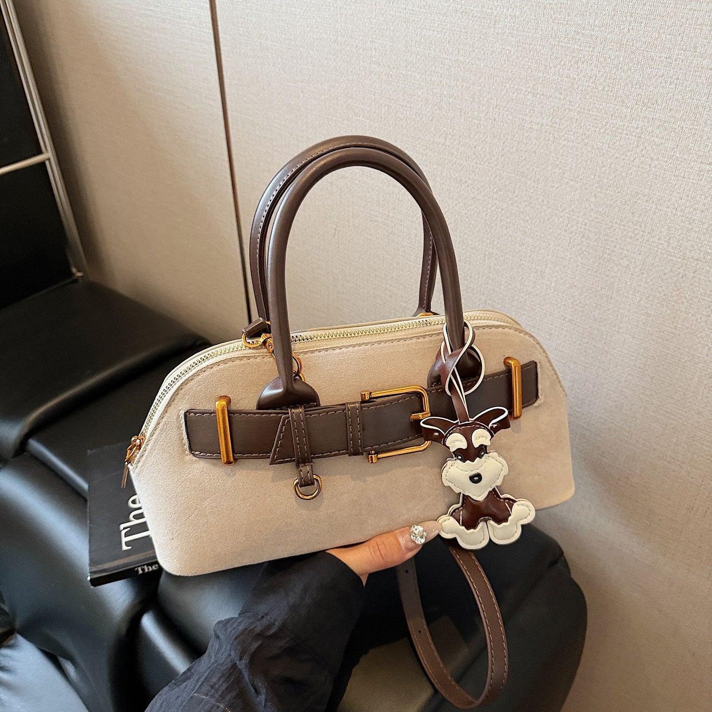 Women's Suede Korean Style Stitching Machine Car Women's Shoulder Bag