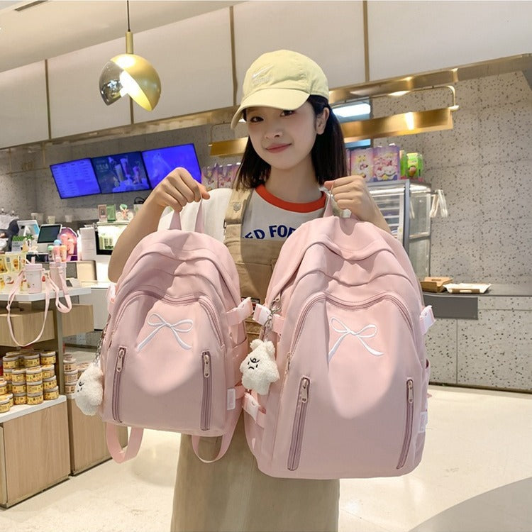 Women's Solid Color Cute Bow Early High Outdoors Leisure Backpack