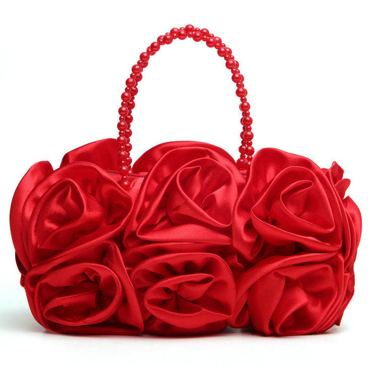 Banquet Portable Dress Garment Rose Flower Bridal Wedding Sweet Hand Bags