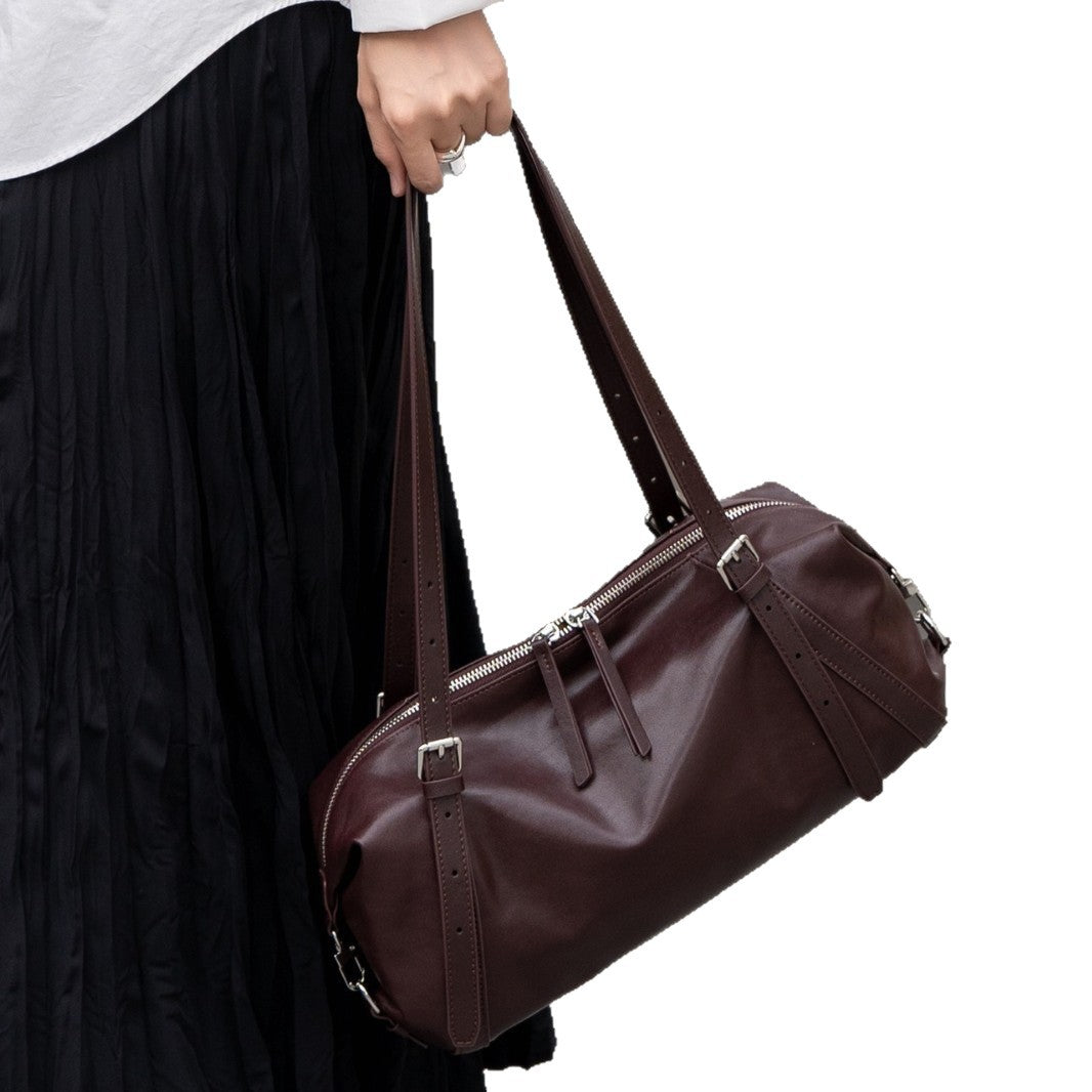 Design Vegetable Tanning Leather Fashion Relaxed Retro Baguette Large Capacity Bags