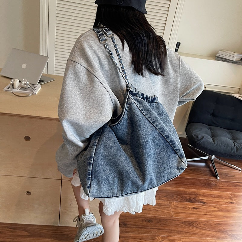 Women's Denim Fashion Chain Large Capacity Commuter Bags