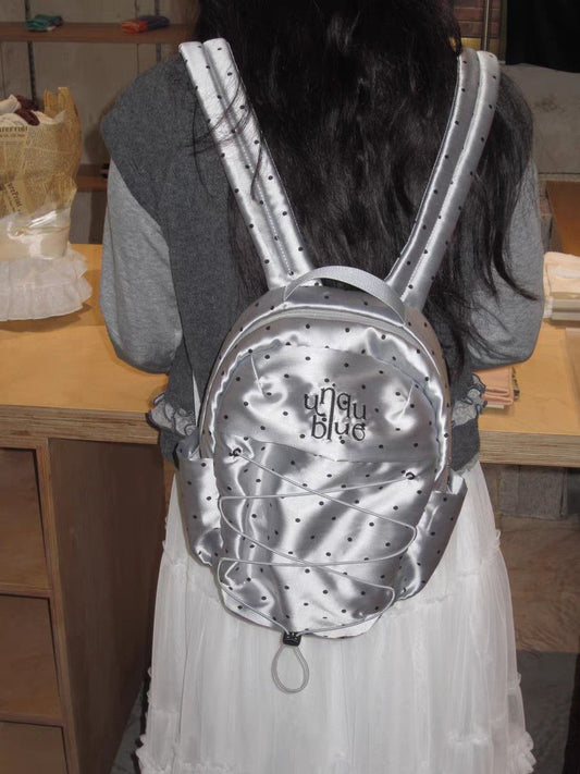 Women's Sweet Millennium Atmosphere Drawstring Polka Dot Sier Leisure Backpack