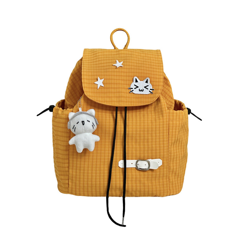 Women's Cute Cartoon Checked Junior High Lightweight Backpacks