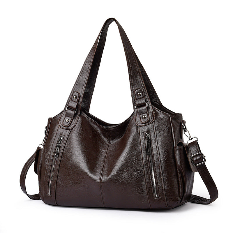Women's Capacity Advanced Texture Soft Leather Commuter Tote Bags