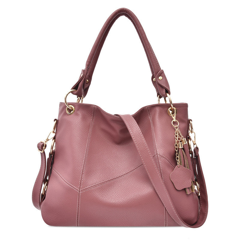 Women's Soft Leather Fashion Trendy Patchwork Big Shoulder Bags