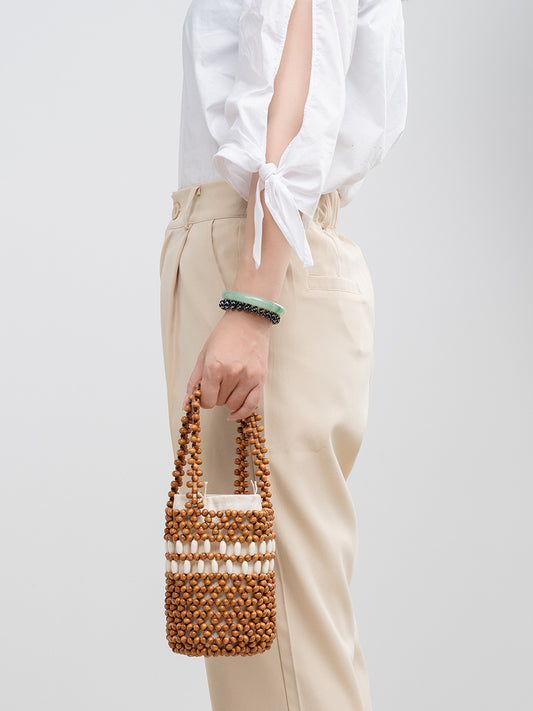 Wooden Bead Hand-woven Daily Commute Female Women's Shoulder Bag