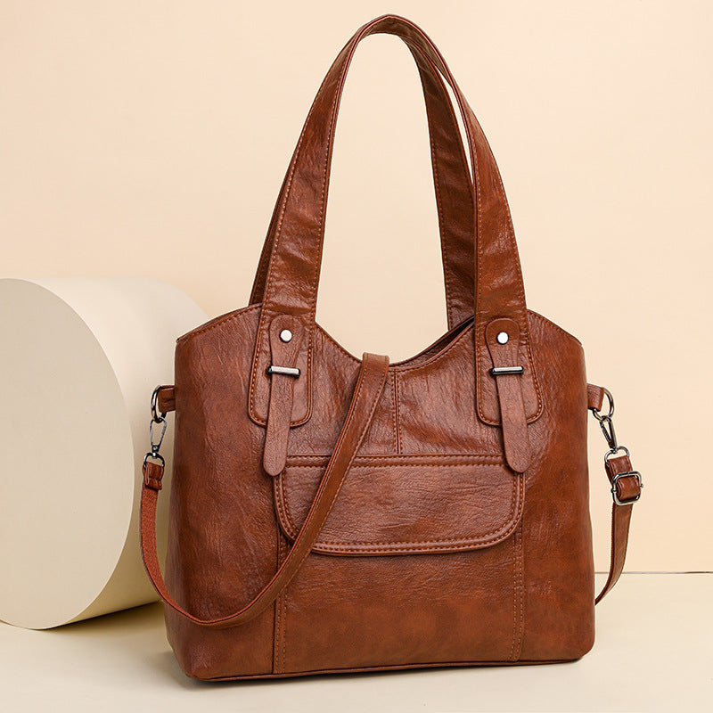 Women's Leather Textured Large Capacity Commuter Simple Retro Bags