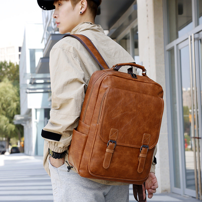 Men's Trendy Leather Large Capacity Computer Business Leisure Backpack