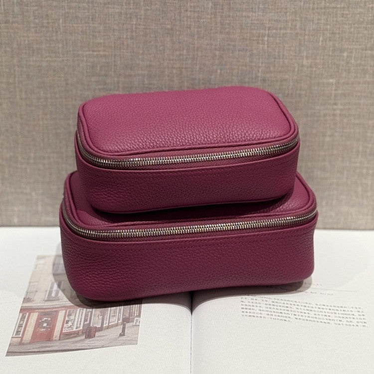 Luxury Genuine Leather Portable Clutch Storage First Layer Cowhide Makeup Bag