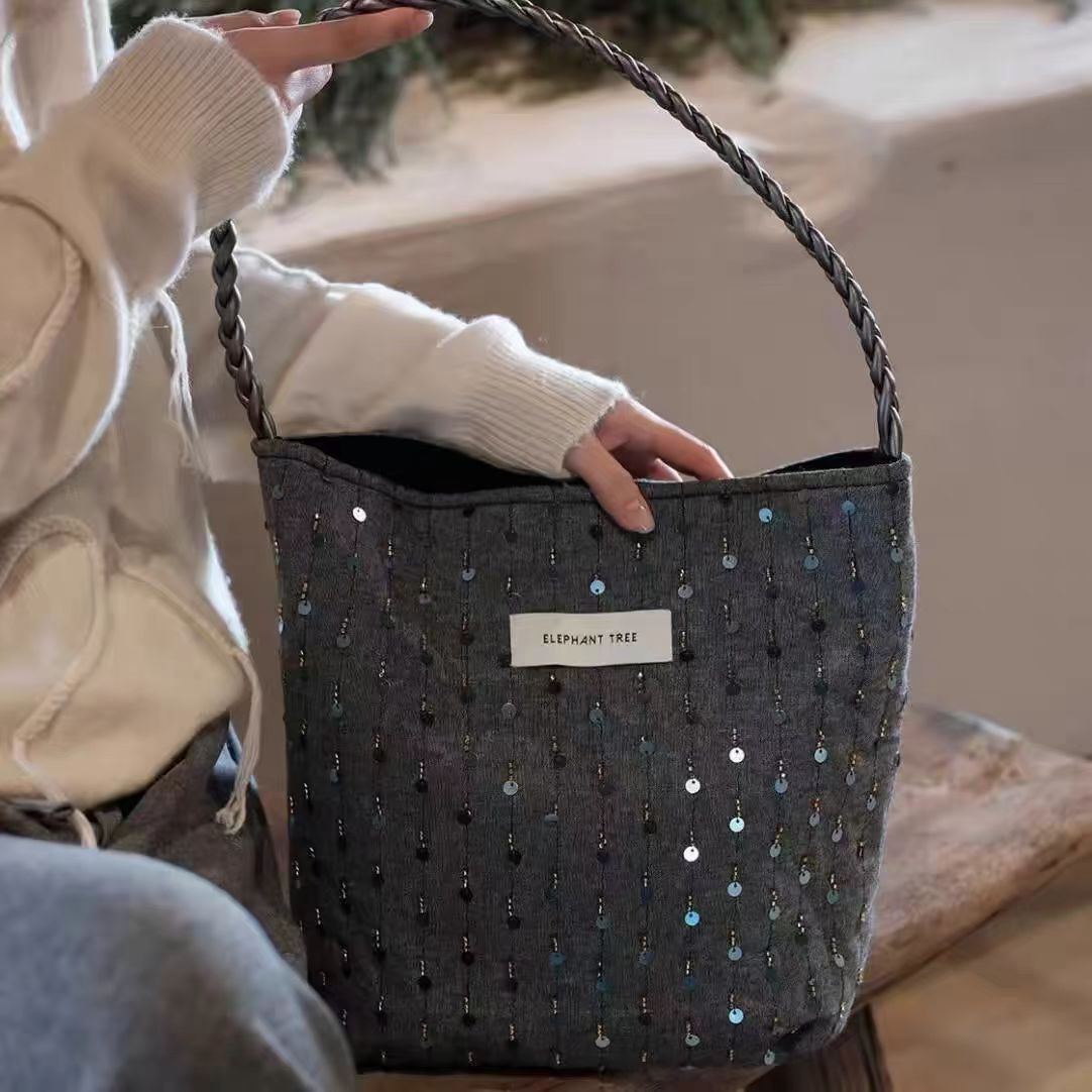 Elegance Retro Peacock Blue Sequined Commuter Women's Shoulder Bag
