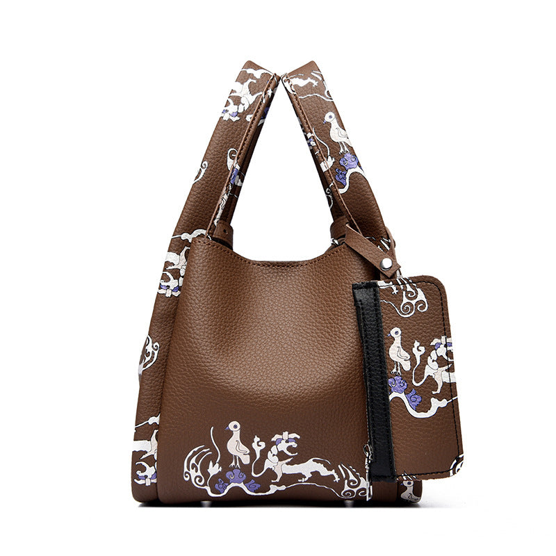 Women's Capacity Commuter Design Sense National Style Printing Bucket Bag