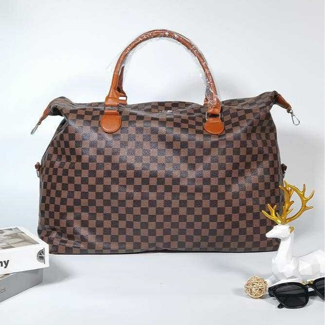 Large Capacity Leather Plaid Weekend Storage Lightweight Travel Bags