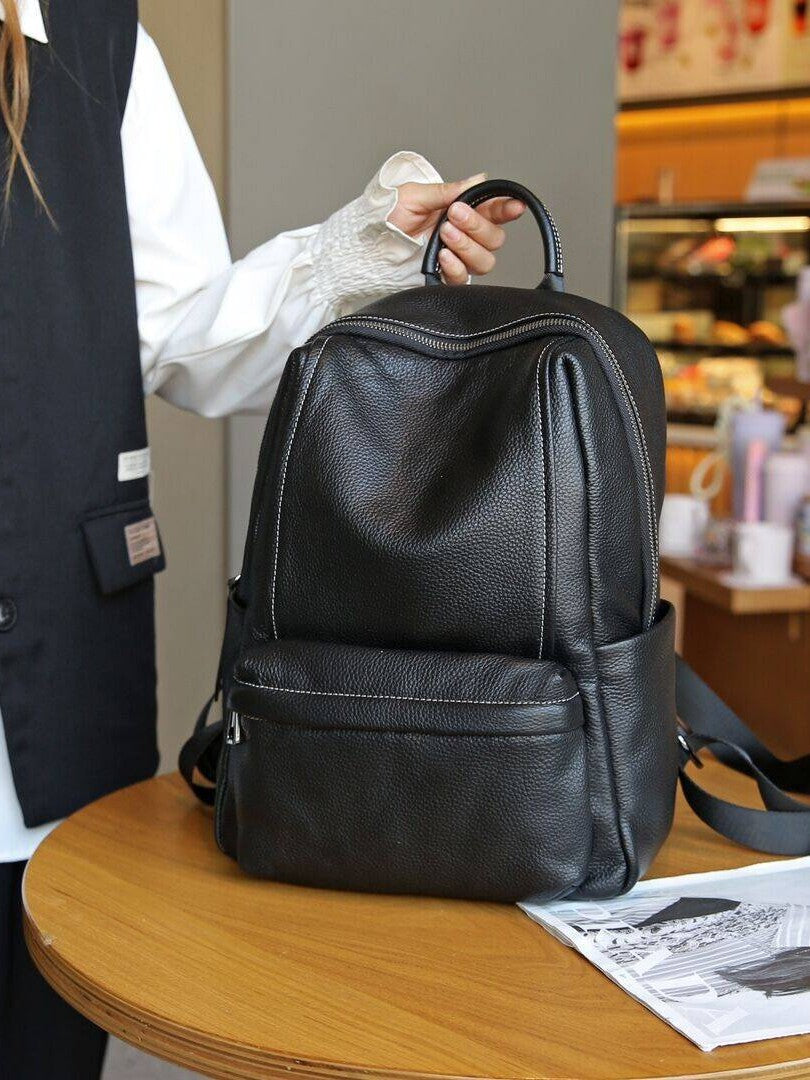 Women's Genuine Leather Lychee Pattern Korean Large Capacity Commuter Computer Women's Backpack