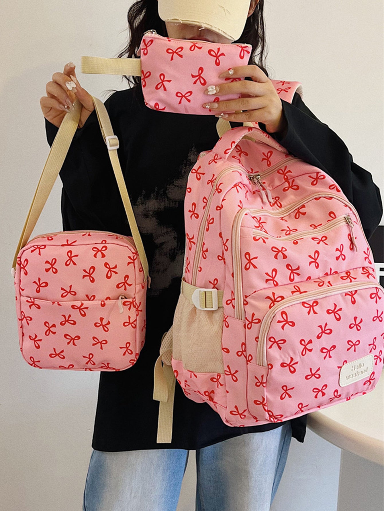 Three-piece Junior High College Large Capacity Women's Backpack