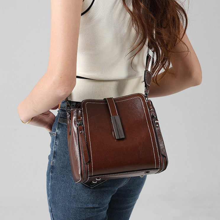 Women's Genuine Leather Fashion Portable Large Capacity Bucket Bags