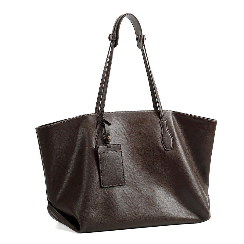 Women's Tanned Leather Niche Large Capacity Totes Shoulder Bags