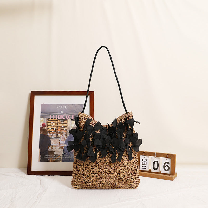 Women's Mori Style Fashion Bowknot Straw Hollow Woven Seaside Vacation Bags
