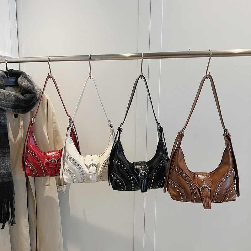 Women's Retro Fashion Haulage Motor Style Spring Fashionable Stylish Personality Underarm Bag