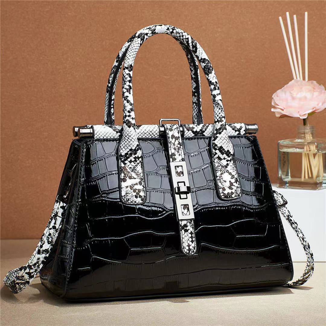 Women's Large Capacity Color Matching Western Style Textured Crocodile Pattern Simple Bags