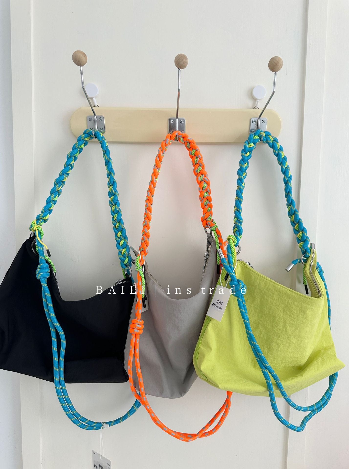 Korean Nylon Large Capacity Contrast Color Braided Rope Leisure Women's Shoulder Bag