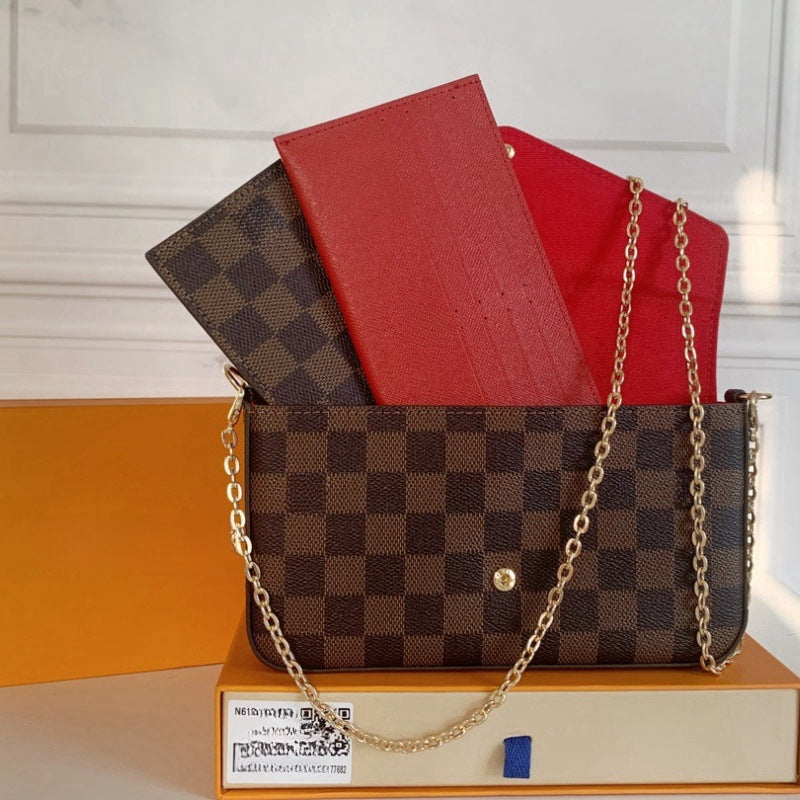 Women's Lady Joker Chain Genuine Leather Three-piece Set With Women's Shoulder Bag