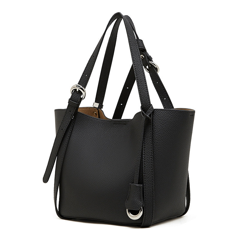 Women's Capacity Genuine Leather Fashion Deformable Commuting Vegetable Bucket Bags