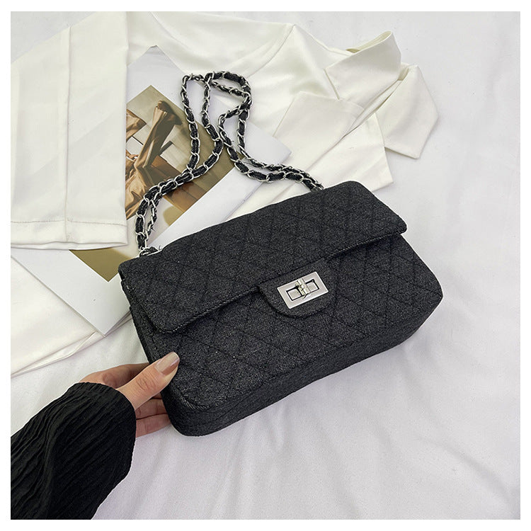 Women's Fashion Diamond Style Chain Denim Batch Bags