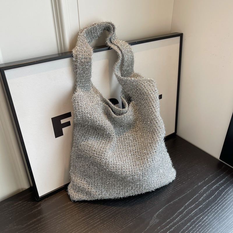 Popular Shiny Soft Knitted Simple Underarm Bags