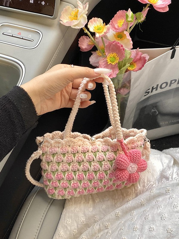 Tulip Wool Crocheted Woven Flower Sunflower Women's Messenger Bag