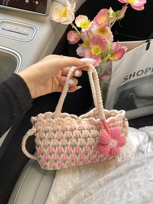 Tulip Wool Crocheted Woven Flower Sunflower Women's Messenger Bag