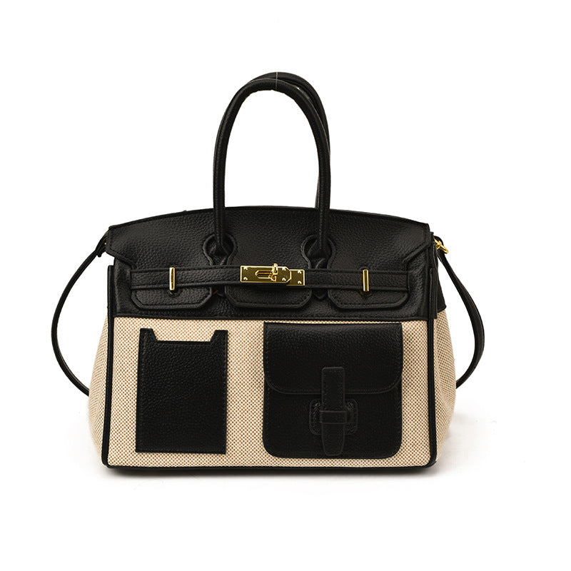 Platinum Canvas Stitching Leather Large Capacity Portable Women's Messenger Bag