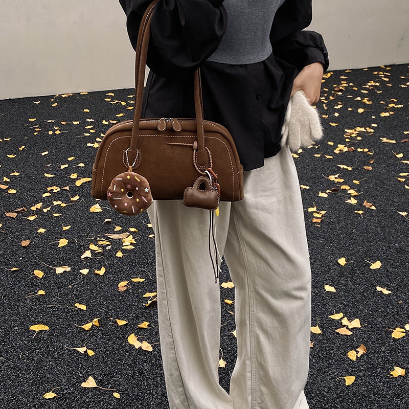 Women's Retro Minority Underarm Fashionable Suede Bowling High Sense Women's Shoulder Bag