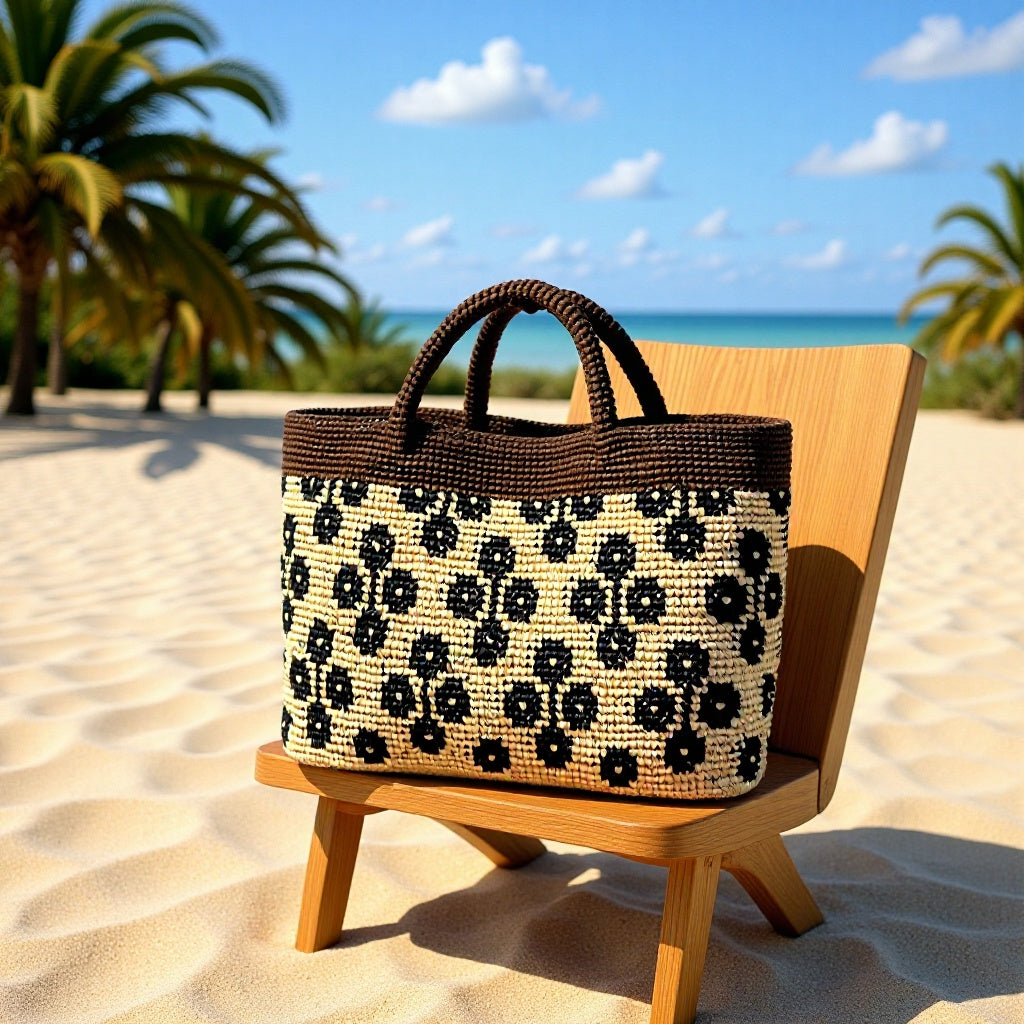 Raffia Hand Crocheting Flower Female Summer Seaside Holiday Color Matching Handbags