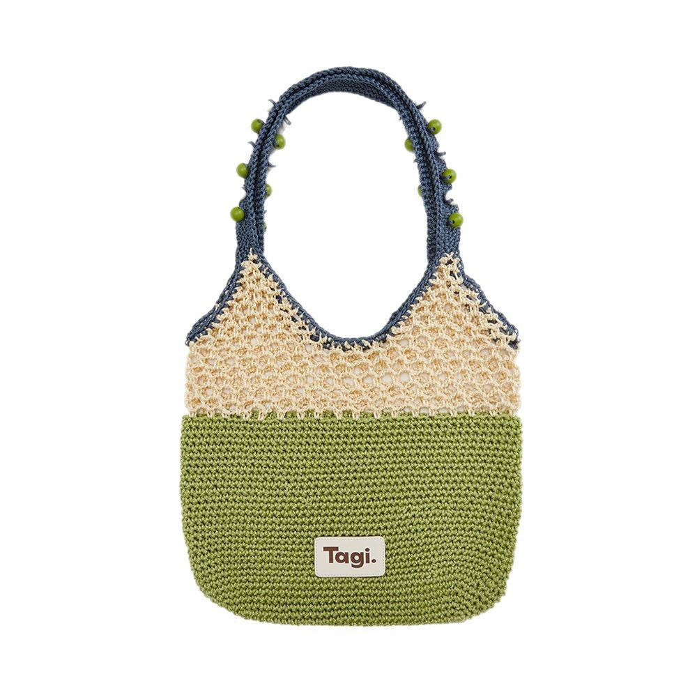 Handmade String Wooden Bead Portable Contrast Color Single Woven Women's Shoulder Bag