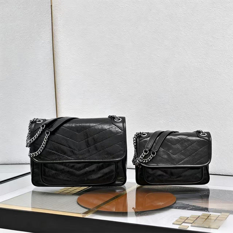 Medium Oil Wax Cowhide Poplar Wood Commuter Underarm High Sense Shoulder Bags