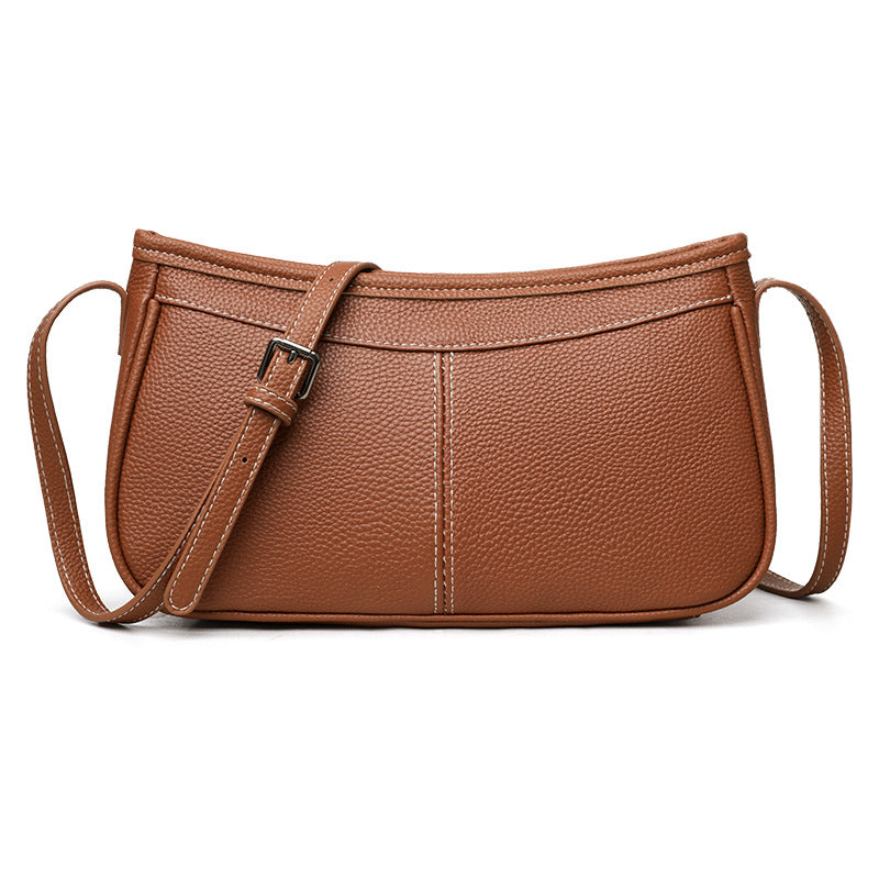 Women's Genuine Leather Simple Underarm Baguette Fashion First Layer Cowhide Women's Messenger Bag