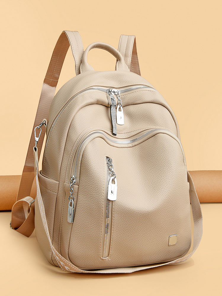 Women's Leather Fashion Korean Style Large Capacity Versatile Soft Backpacks