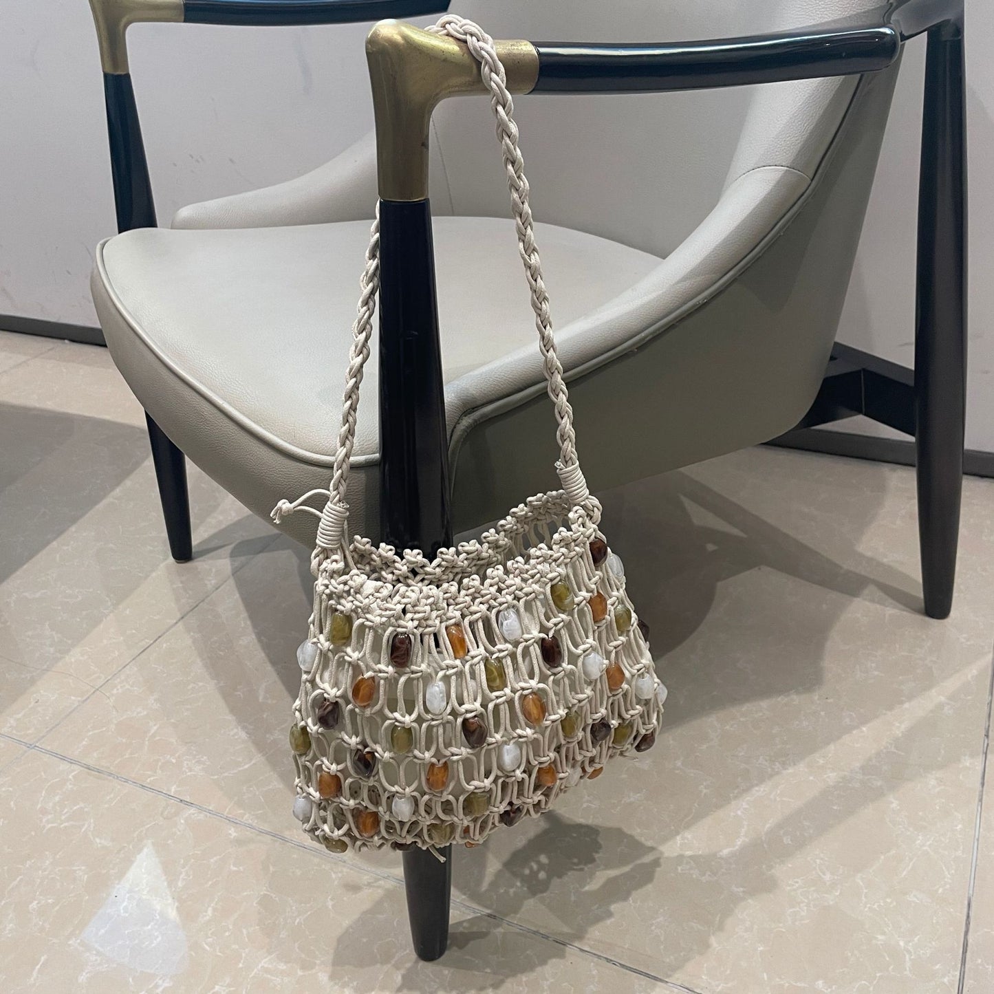 Hand-woven Acrylic Wax Rope Summer Hollow Mesh Beach Women's Handbag