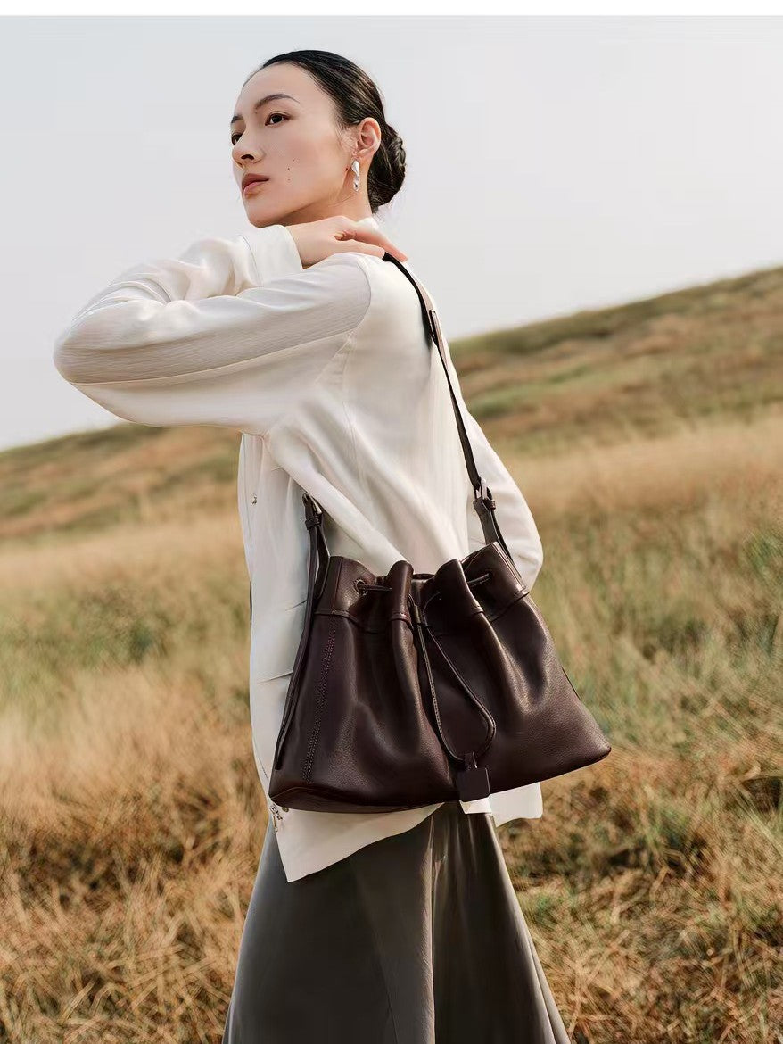 Comfortable Female Drawstring Commuter Niche Leather Women's Shoulder Bag