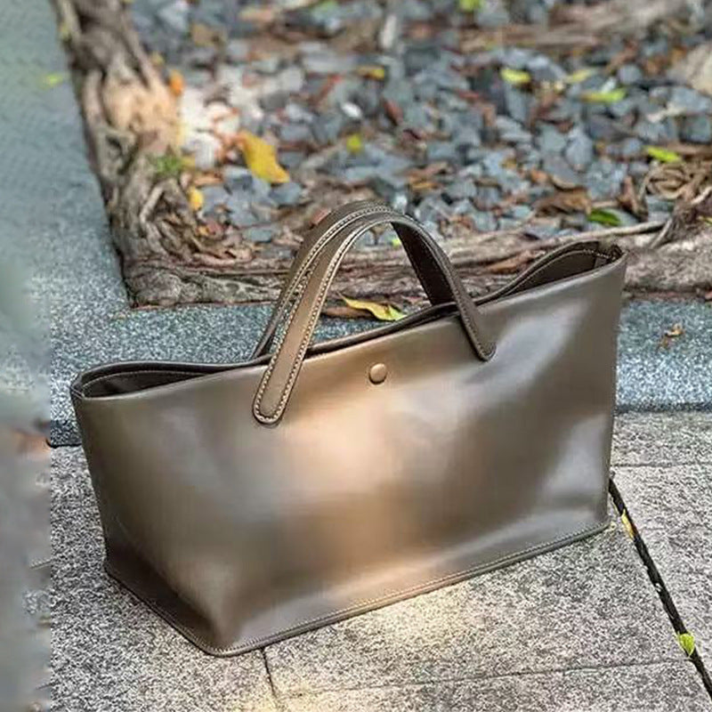 Leather Minimalist Cowhide Commuter Large Capacity Totes High-grade Handbags