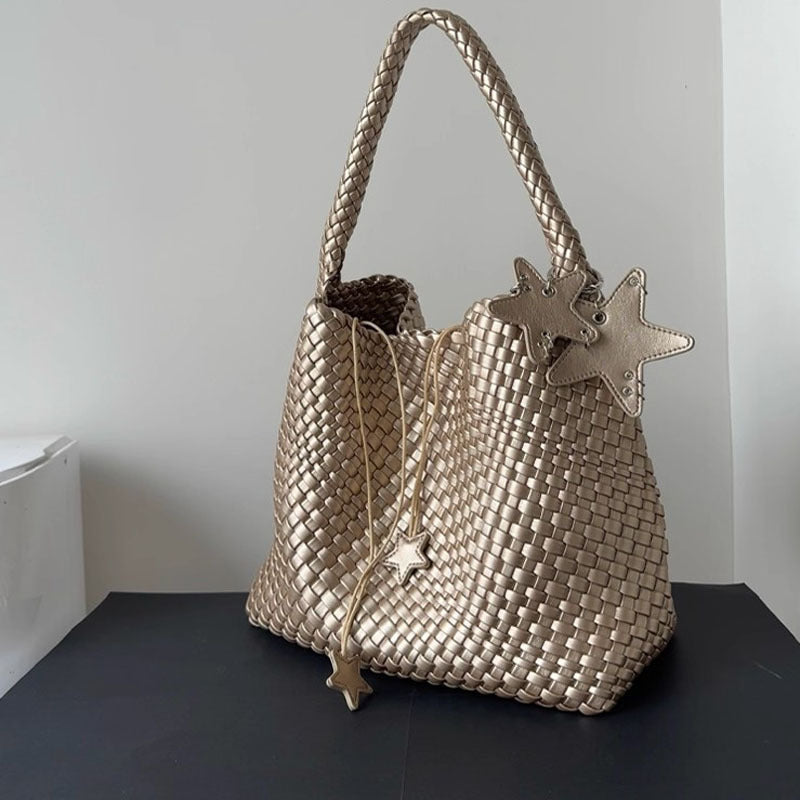 Women's Gun Medium Champagne Hand-woven Large Capacity Commuter Underarm Bags
